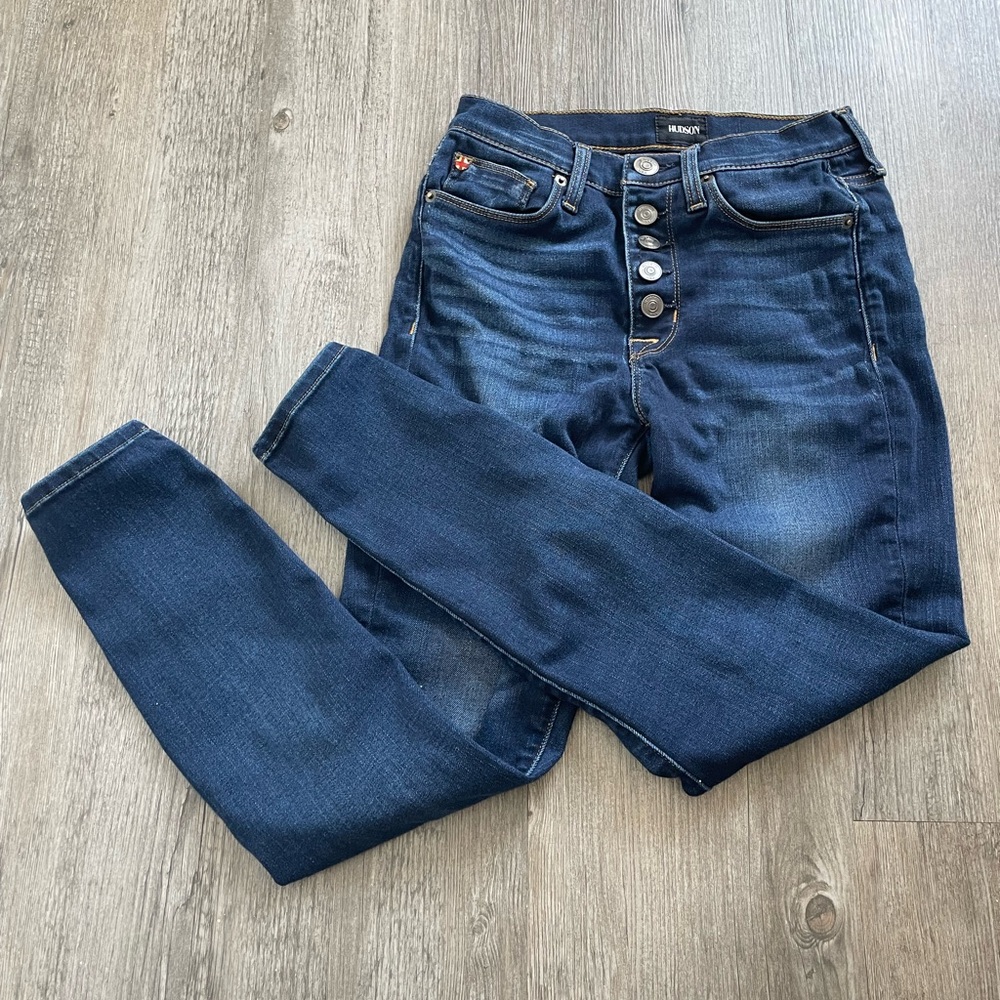 Hudson Jeans Dark Blue Skinny Denim Size 25 Cara High Rise Button Closure